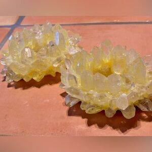 Unique Clear Quartz Crystal Cluster Candle Holders – Set of 2